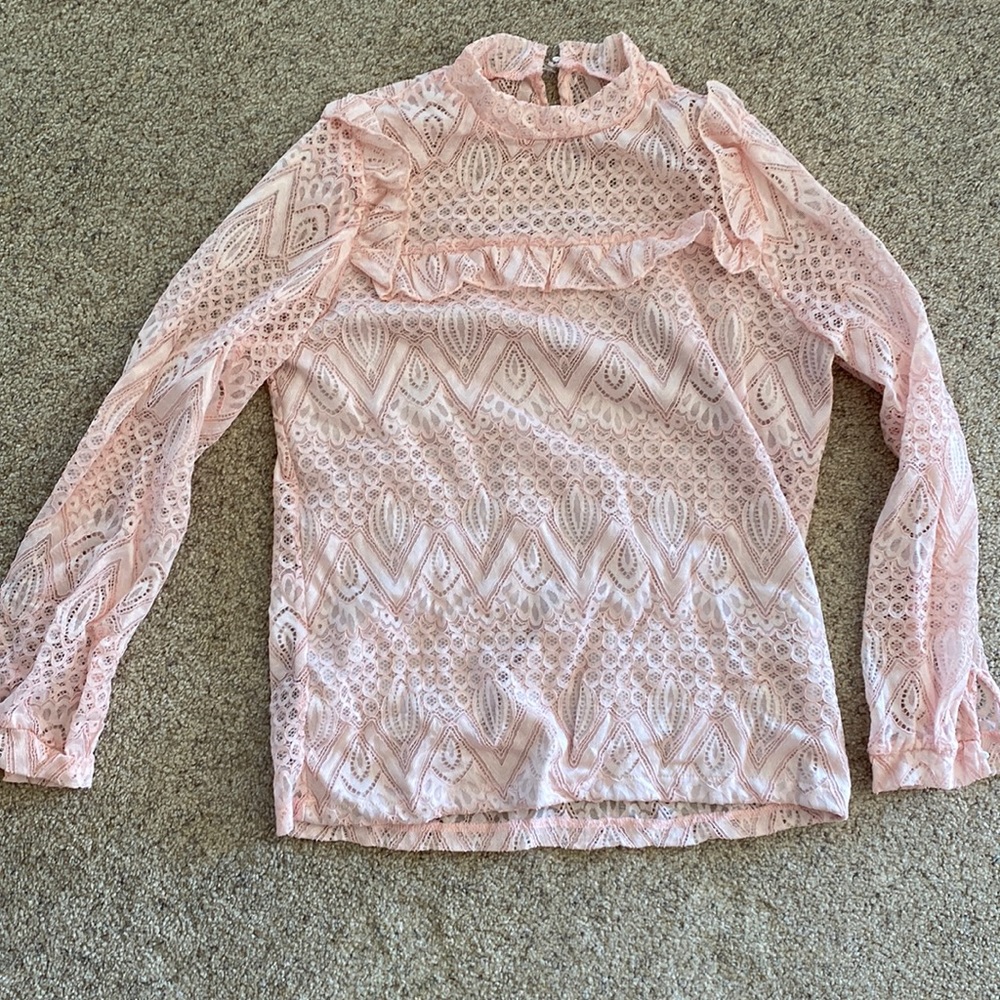 Lace Pink Long Sleeve Blouse